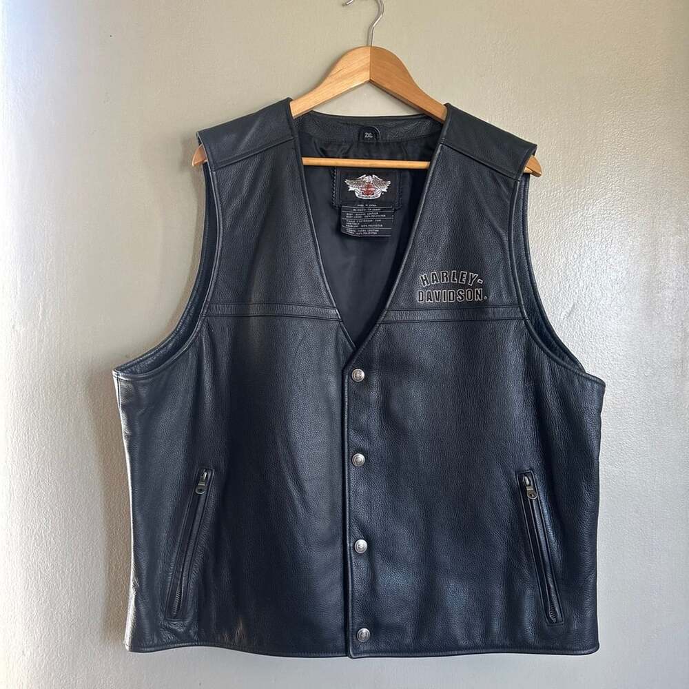 Harley-Davidson Leather Vest Size 2XL Black Motorcycle Biker